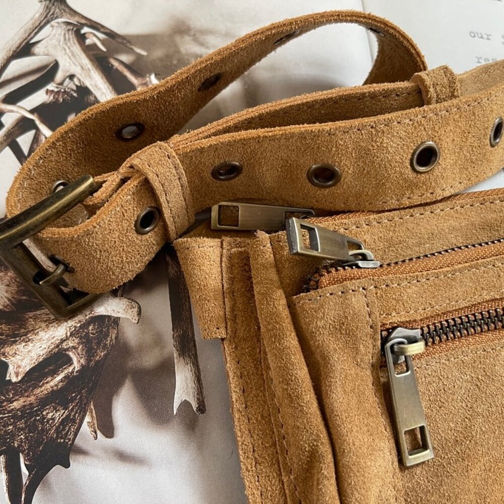 FREE PEOPLE "Avalon" Suede Leather Swing Bag in Caramel is New w/o Tags! - Picture 8 of 13